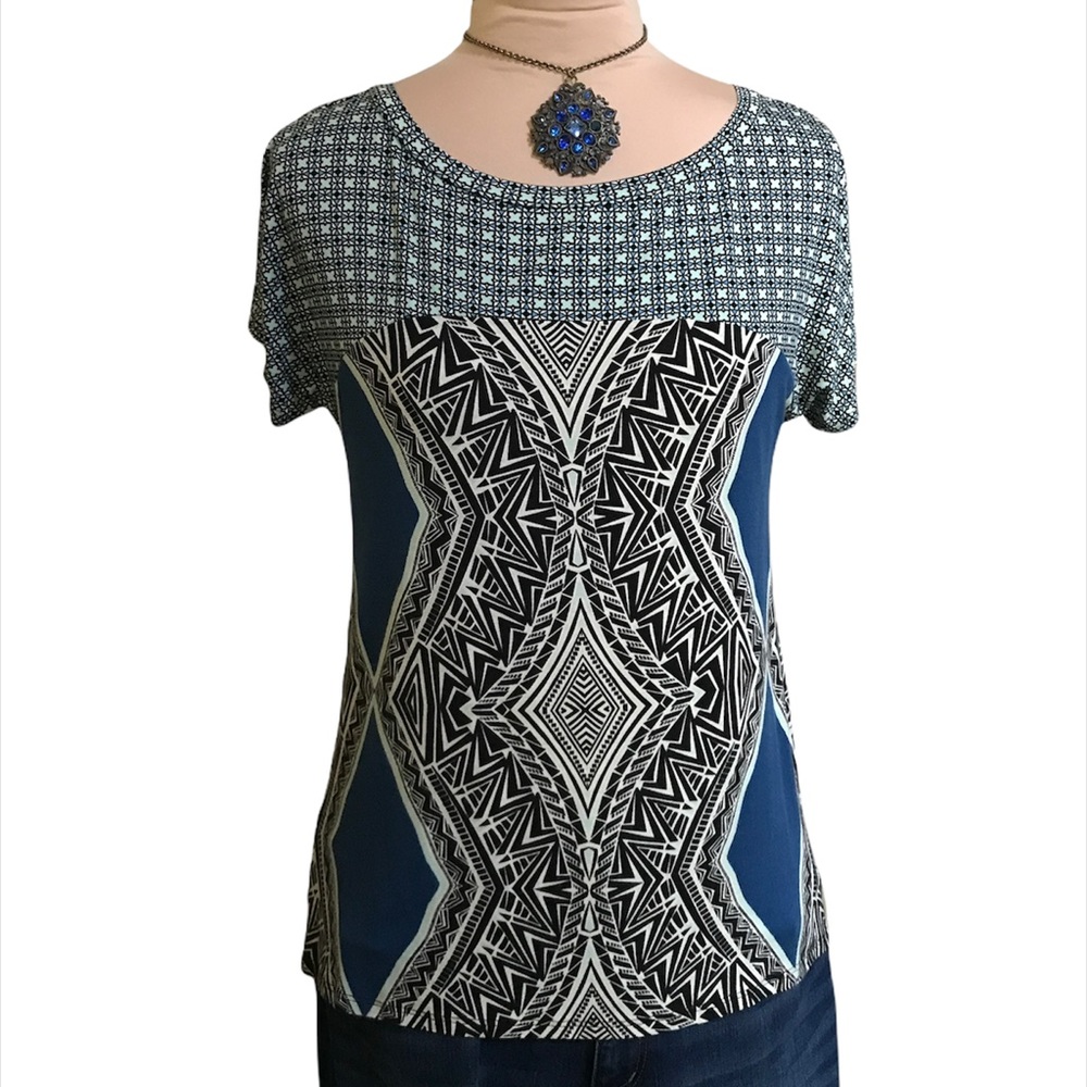 Anthropologie Weston Wear Kaleidoscope Mixed Pattern T-shirt. Size Small